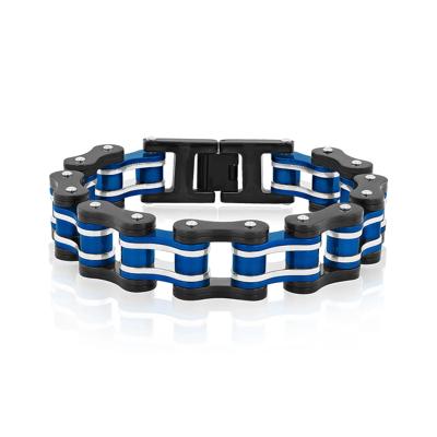 Men’s Link Bracelet in Blue & Black Ion-Plated Stainless Steel