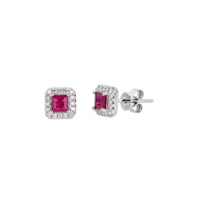Ruby & 1/7 ct. tw. Diamond Stud Earrings in 10K White Gold