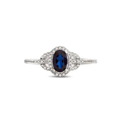 Sapphire & 1/7 ct. tw. Diamond Ring in 10K White Gold
