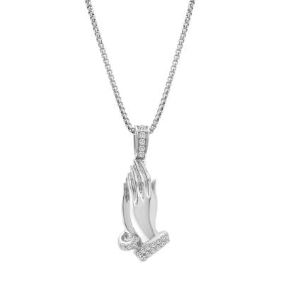 Men’s Praying Hands Pendant with Diamonds in Sterling Silver (1/4 ct. tw.)