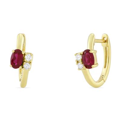 Lab-Created Ruby and Diamond Accent Huggie Hoop Earrings in 10K Yellow Gold