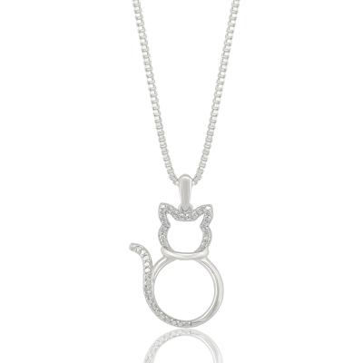 Diamond Accent Cat Pendant in Sterling Silver
