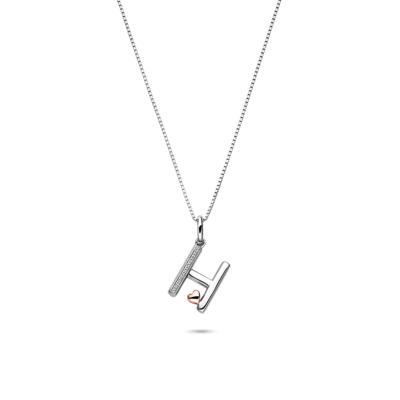 Diamond Accent Initial H Pendant in Sterling Silver and 14K Rose Gold
