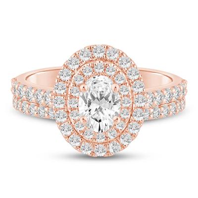 Lab Grown Diamond Double Halo Engagement Ring in 14K Rose Gold (1 1/2 ct. tw.)