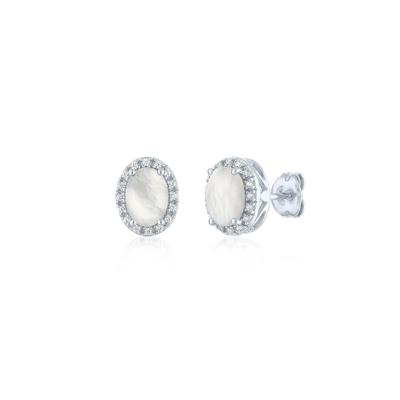 Mother of Pearl and Diamond Halo Earrings in Sterling Silver (1/10 ct. tw.)