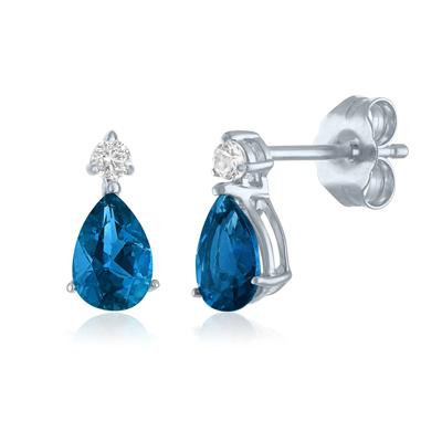 Blue Topaz and Lab-Created White Sapphire Birthstone Earrings in 10K White Gold
