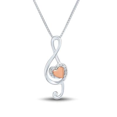 Diamond Treble Clef Pendant in Sterling Silver & 14K Rose Gold