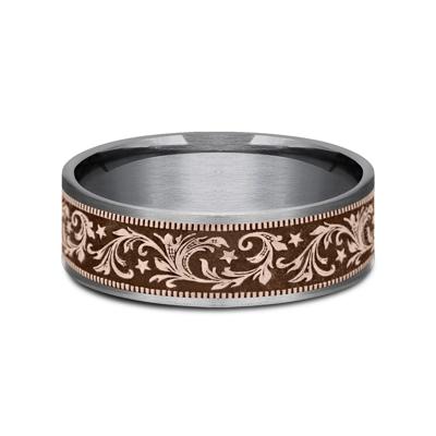 Men’s Barrel Script & Stars Wedding Band in 14K Gold & Tantalum, 7.5MM