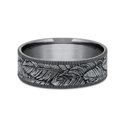 Men’s Bird Feather Wedding Band in 14K Gold & Tantalum, 7.5MM
