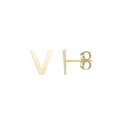 Initial Stud Earrings Letter “V” in 14K Yellow Gold