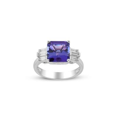 Blue Tanzanite and Diamond Ring in 18K White Gold (3/8 ct. tw.)