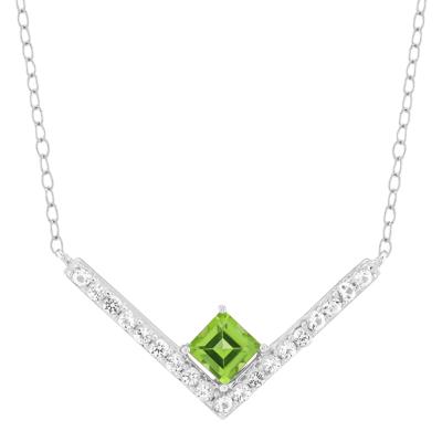 Square Step-Cut Peridot & White Topaz Necklace in Sterling Silver