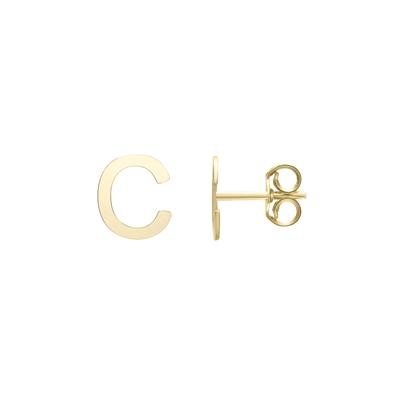 Initial Stud Earrings Letter “C” in 14K Yellow Gold