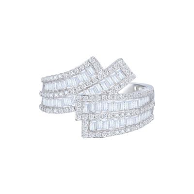 Baguette and Round Diamond Crossover Ring in 10K White Gold (1 ct. tw.)