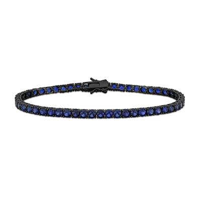 Lab-Created Blue Sapphire Bracelet in Sterling Silver & Black Rhodium