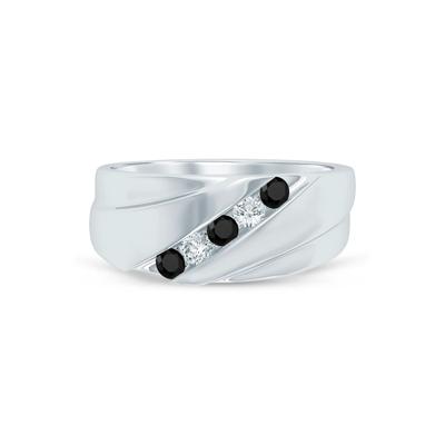 Black and White Diamond Diagonal Band in 10K White Gold (1/3 ct. tw.)