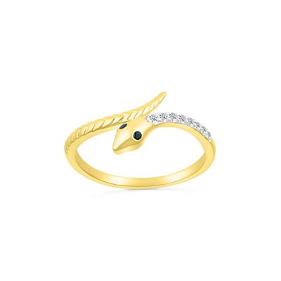 Black and White Diamond Accent Snake Ring in 10K Yellow Gold