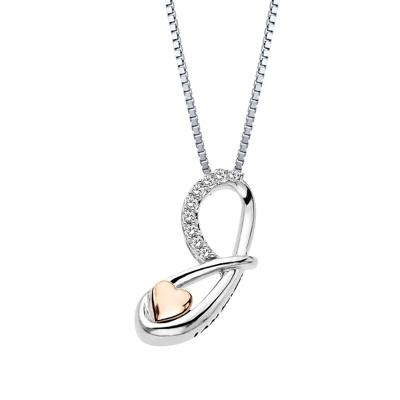 Diamond "J" Initial Pendant in Sterling Silver & 14K Rose Gold