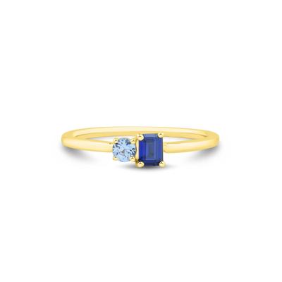 Lab-Created Blue Sapphire Toi et Moi Ring in 10K Yellow Gold