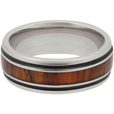 Men’s Wood Inlay Wedding Band with Black Cerakote in Cobalt, 8mm