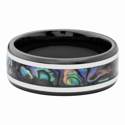 Men’s Abalone & Sterling Silver Inlay Wedding Band in Zirconium, 8MM