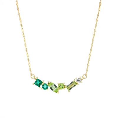 Lab-Created Peridot, Emerald and White Sapphire Necklace in 10K Yellow Gold