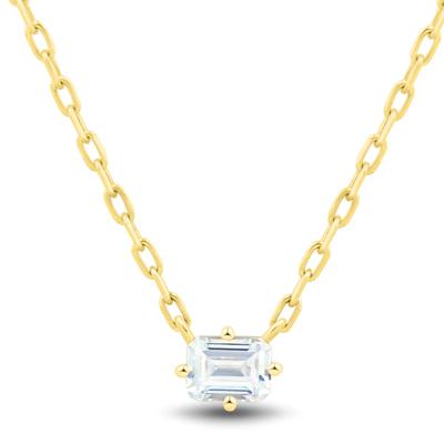 Lab Grown Diamond Emerald-Cut East-West Solitaire Necklace in 10K Yellow Gold (1/4 ct. tw.)