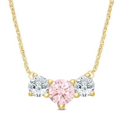 Lab Grown Diamond Pink and White Diamond Three-Stone Necklace in 14K Yellow Gold (1/2 ct. tw.)