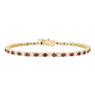 Garnet & Diamond Line Bracelet in 10K Yellow Gold (1/7 ct. tw.)