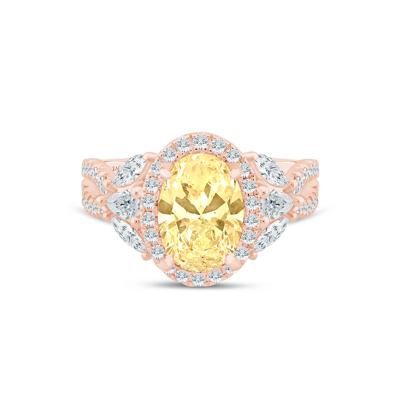 Bess Lab Grown Diamond Yellow Oval Halo Engagement Ring in 14K Rose & Yellow Gold (3 ct. tw.)