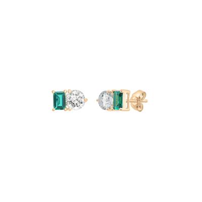 Lab-Created Emerald and Lab-Created White Sapphire Toi et Moi Two-Stone Earrings in Vermeil