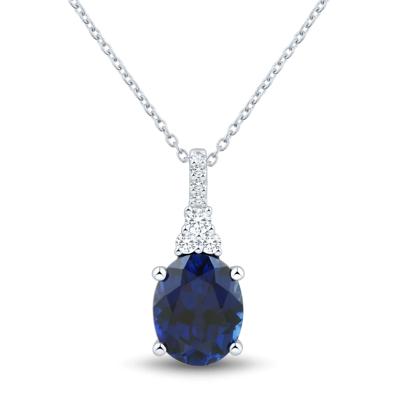 Lab-Created Blue Sapphire and Lab Grown Diamond Pendant in 10K White Gold (1/8 ct. tw.)