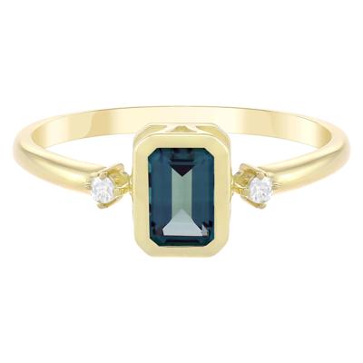 Emerald-Cut Lab-Created Alexandrite and Diamond Accent Ring in 10K Yellow Gold