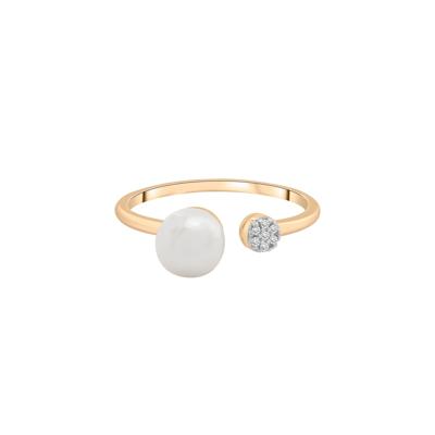 Freshwater Pearl and Diamond Acccent Open Band in 10K Yellow Gold