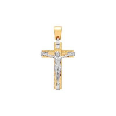 Men's Crucifix Charm in 14K White & Yellow Gold