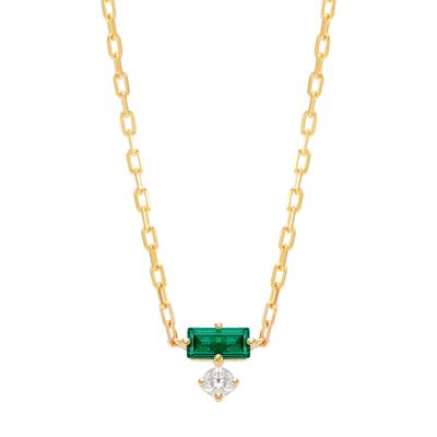 Lab Grown Diamond Accent and Lab-Created Emerald Necklace in 10K Yellow Gold