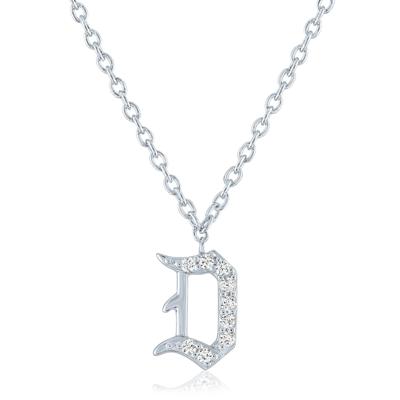 Diamond Accent Gothic Script D Initial Pendant in Sterling Silver