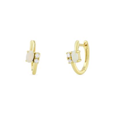 Opal and Diamond Accent Huggie Hoop Earrings in 10K Yellow Gold