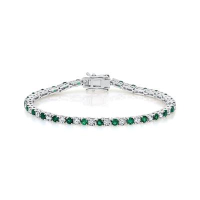 Lab Created Emerald & White Sapphire Bracelet in Sterling Silver