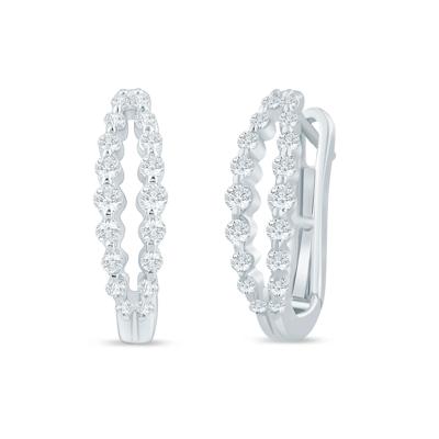 Lab Grown Diamond Double Row Hoop Earrings in 10K White Gold (1/2 ct. tw.)