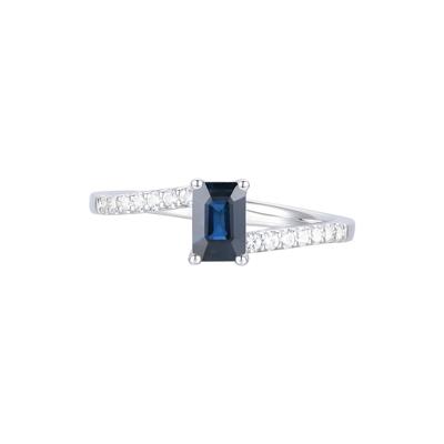 Blue Sapphire and Diamond Bypass Ring in 10K White Gold (1/7 ct. tw.)