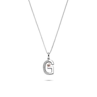 Diamond Accent Initial G Pendant in Sterling Silver and 14K Rose Gold