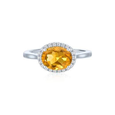 Citrine and Diamond Accent Halo Ring in Sterling Silver