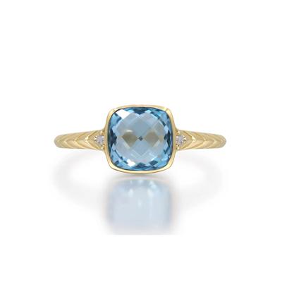 Swiss Blue Topaz & Diamond Accent Ring in 10K Yellow Gold
