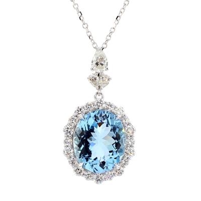 Aquamarine and Diamond Pendant in 18K White Gold (1 ct. tw.)