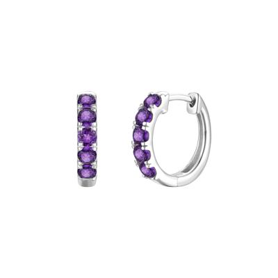 Amethyst Hoop Earrings in 10K White Gold