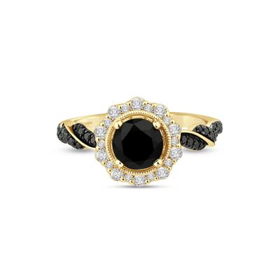 Black & White Diamond Halo Engagement Ring 14K Yellow Gold (1 5/8 ct. tw.)