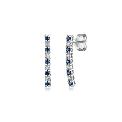 Blue Sapphire and Diamond Accent Earrings in 14K White Gold