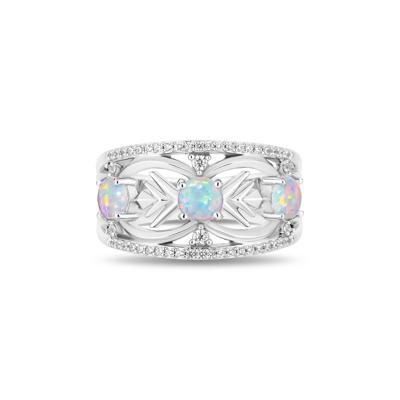 Elsa Lab-Created Opal and Diamond Ring in Sterling Silver (1/5 ct. tw.)
