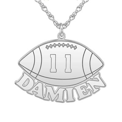 Personalized Nameplate Football Pendant in 14K White Gold